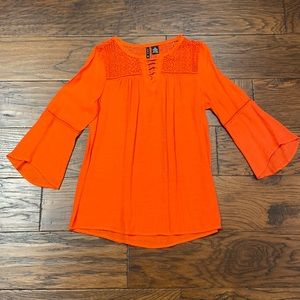 New Directions womens orange bell sleeve top, size medium